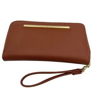 Steve‎ Madden Wallet Wristlet Brown Zip Around Clutch Organizer Preowned